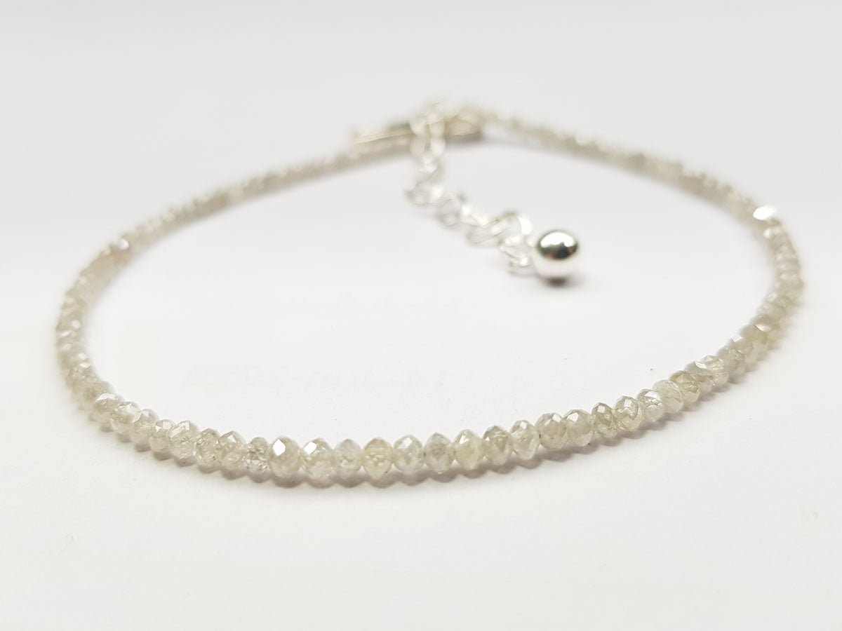 Natural White Color Round Polished Loose Diamond Beads 7.00" Bracelet